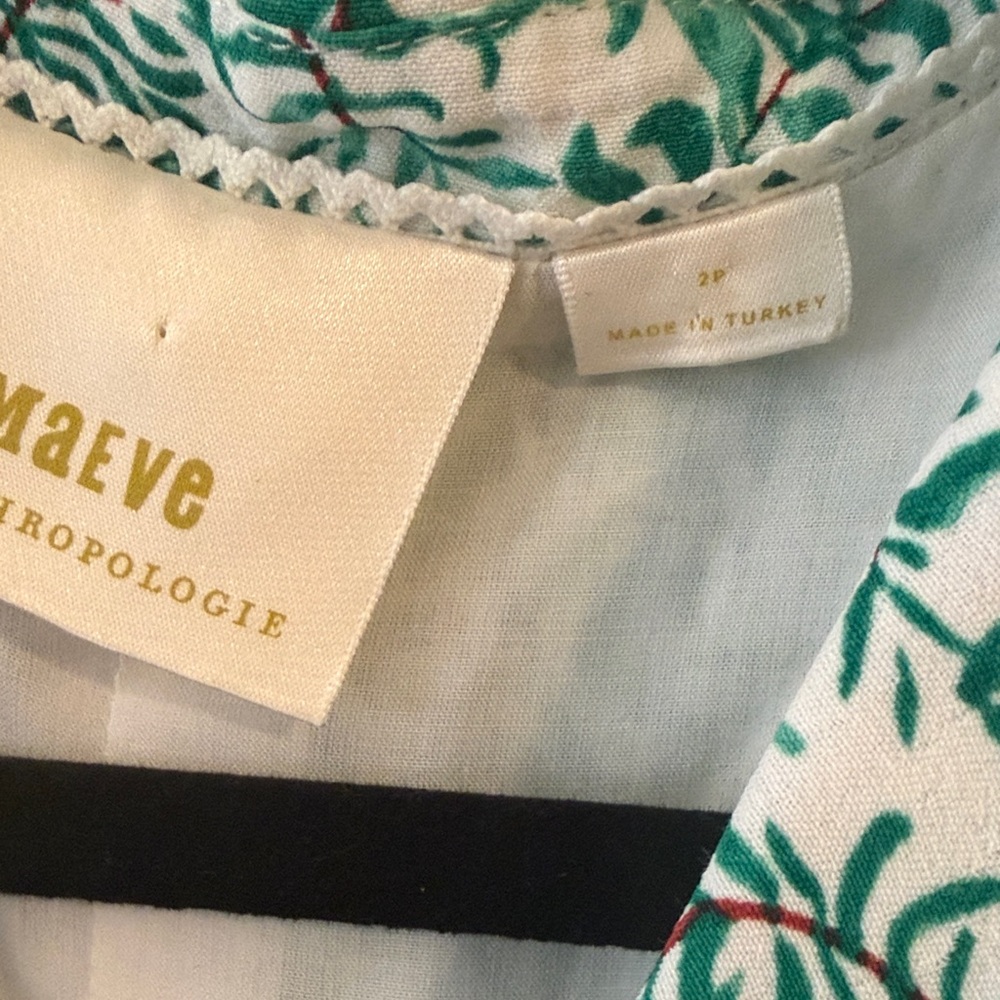 Maeve Anthropologie Green Leaf Print Dress (2P) - Picture 2 of 4